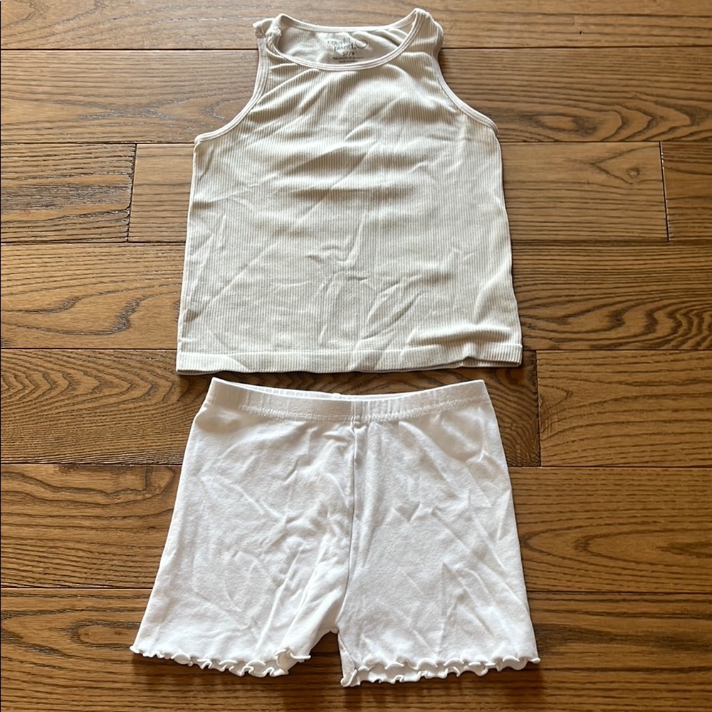 White Short Sleeve Tee with Lace Trim and white shorts